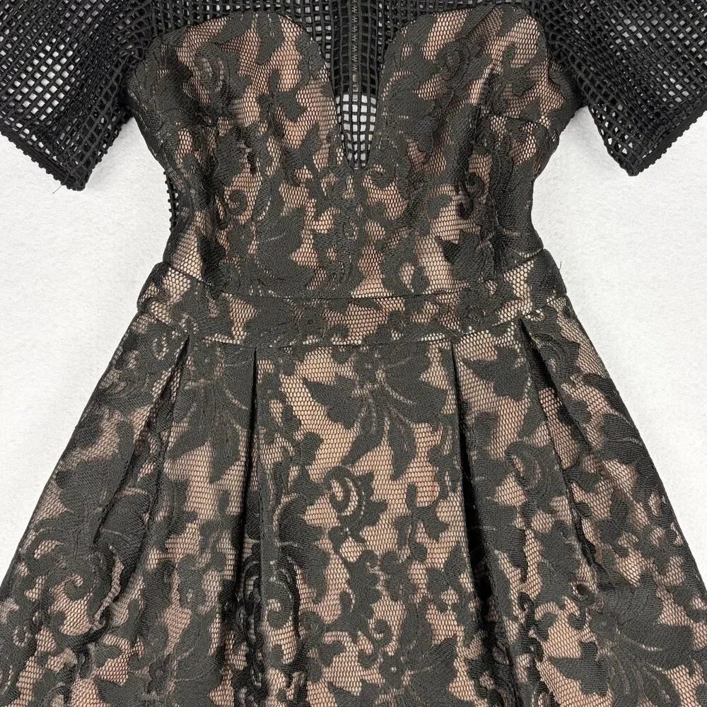 ELLIATT Velosity Midi Cocktail Dress Women's XS Black Neutral Lace Mesh Evening - Picture 5 of 11